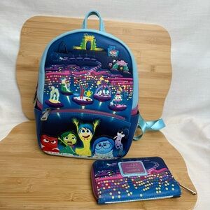 Disney Pixar Loungefly Inside Out Backpack + Wallet Set- Glow In The Dark